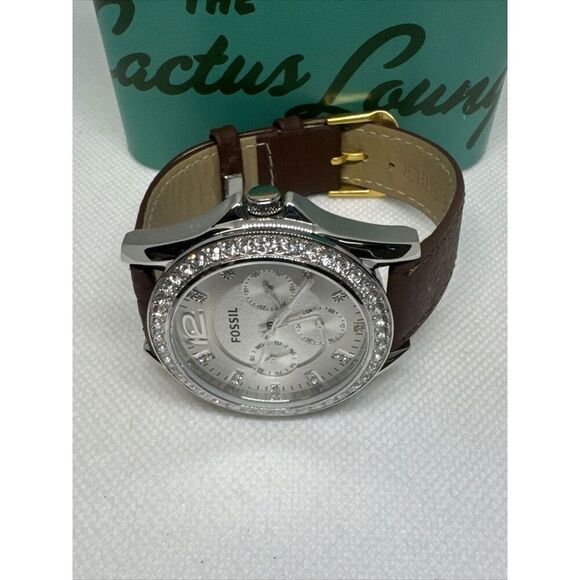 Fossil Riley ES3202 Women's Brown Leather Analog Silver Dial Quartz Watch YAY38 - Picture 9 of 9